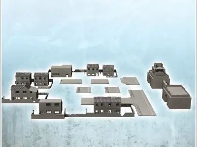 Set of ruined buildings of Hue with temple walls and roads Vietn 3D print model