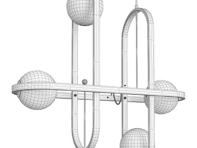 Scandinavia brass chandelier with three glass balls hanging f... Low-poly 3D model