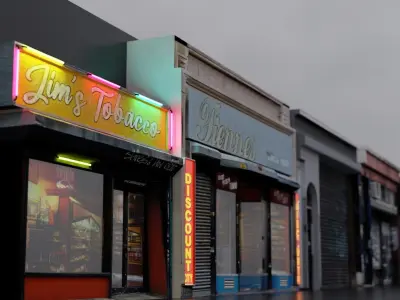 Store Fronts - 4 Pack Low-poly 3D model