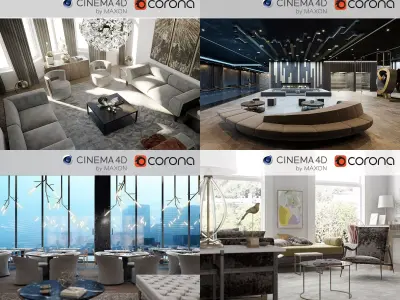 VRay for C4D scene files - 5 x Interior 3D scenes 3D Model Pack
