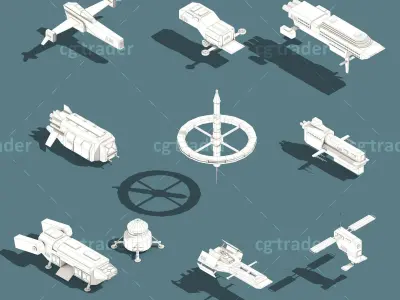 Low Poly Space Ship Isometric Icon Low-poly 3D model