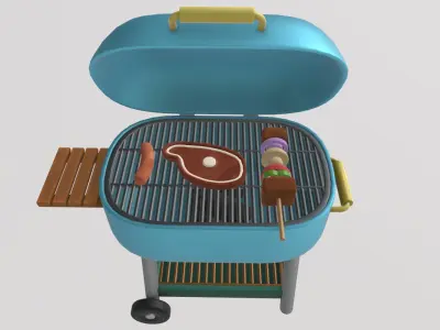 Stylized Low-Poly BBQ Grill Set Low-poly 3D model