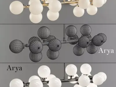 Arya 16 Light Satin Gold Chandelier 3D model