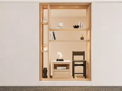 Retail Window Display Scene with Furniture and Vases Low-poly 3D model