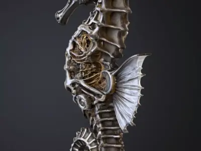 Mechanical Seahorse 3D Model  Sci Fi Steampunk Creature Design Low-poly 3D model