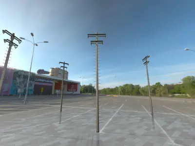 Wooden Electricity Pole with Ladder and Isolators - Object 023 Low-poly 3D model