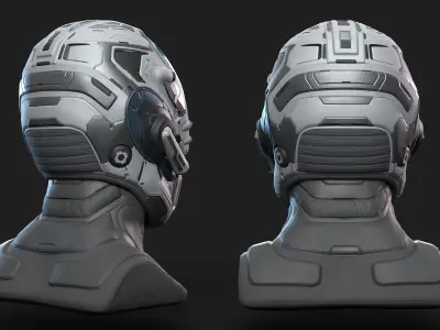 Sci-Fi Helmet with Realistic Head Low-poly 3D model