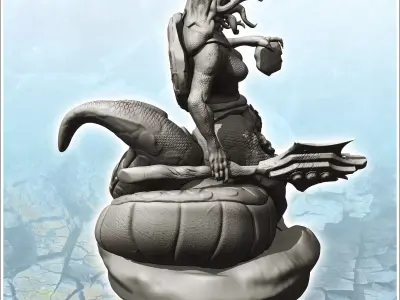 Medusa Gorgon with spear and head in hand 10 - Medieval Fantasy  3D print model