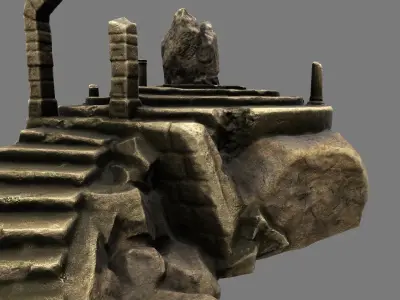 temple stone structure with stairs leading up to it Low-poly 3D model