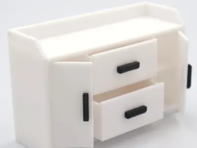 Kitchen living room cabinet with functional door and shelves  3D print model