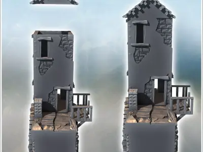 Stone bridge house damaged 12 - Modern WW2 WW1 World War Diaroma 3D print model