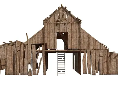 Wooden abandoned old raw barn da1 Low-poly 3D model