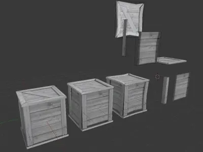 Wood box with pieces for destruction effects Low-poly 3D model