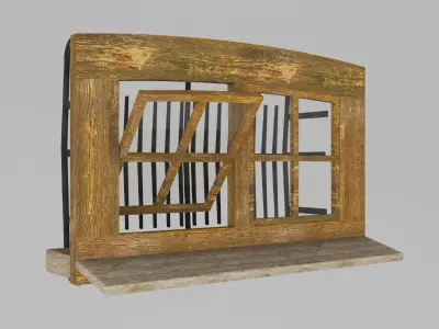 Arched Wooden Window and Railing 3D model