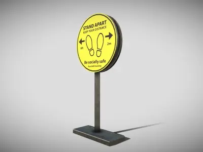 Social Distancing Signage Low-poly 3D model