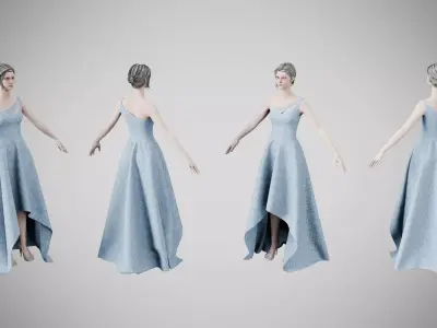 Dress 28 Light Blue Low-poly 3D model