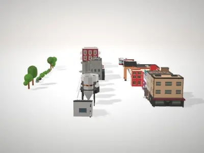 Buildings city with and trees 3D model