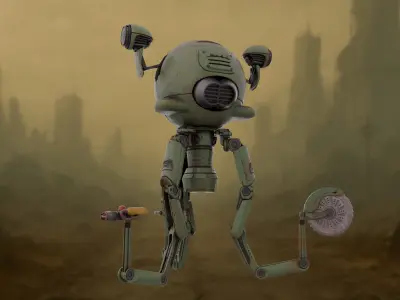 Stylized Retro Robot  Mister Handy inspired Fallout Low-poly 3D model