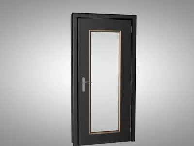 Matte Black Interior Door with Full-Height Frosted Glass Low-poly 3D model