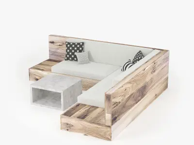Sofa and concret table 3D model