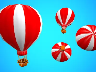 HOT AIR BALLOON CARTOON STYLIZED 11 Low-poly 3D model