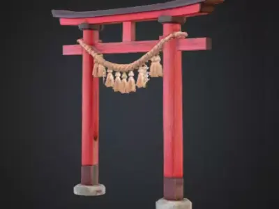Realistic shrine torii gate 3D model