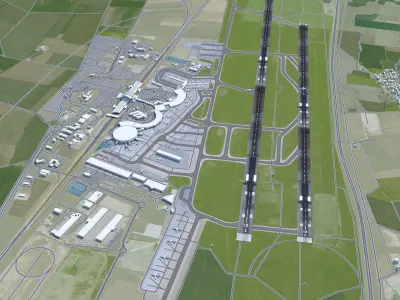 Lyon - Saint Exupery Airport 10km Low-poly 3D model