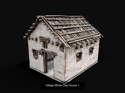 Low Poly Village White Clay House Collection 3D Model Pack