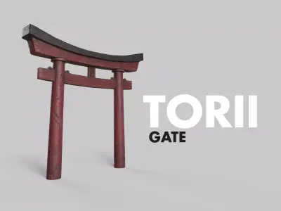 Old Japanese Torii gate Low-poly 3D model