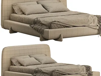 Stivale Light Brown Velvet Queen Bed 3D model