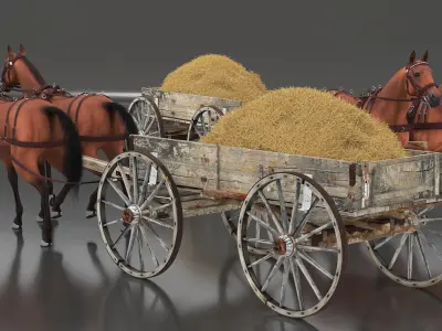  Wagon with Hay and Horses 