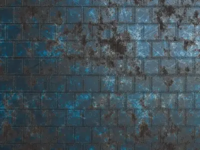 Dirty Weathered Blue Tiled Metal Plate PBR Seamless Texture