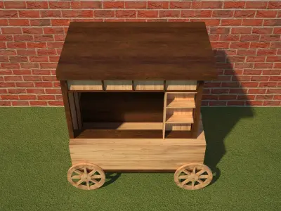 Wooden Food Cart 3D model