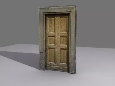 Door 8 Wooden with stone frame Low-poly 3D model