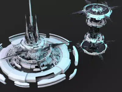 Hourglass Tide turner Tower 2 island cities Low-poly 3D model