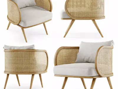 Wooden rattan lounge chair C20  3D model