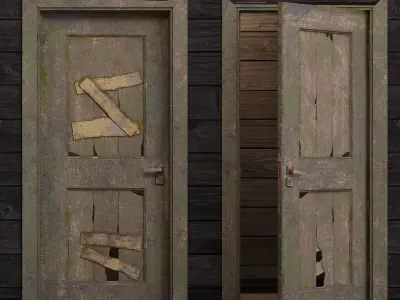 Interior Door 02 Variant 5 Damaged Wood PBR Game Ready Low Poly Low-poly 3D model