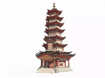 Ancient Asian Architectural Pagodas 3D model