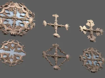 Celtic mirror cross sculpture collection Low-poly 3D model
