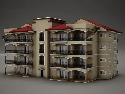 Tropical Latin Mexican Beach Tower Hotel condo Hacienda 3D model