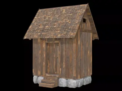 Primitive Wooden Cottage with interior Low-poly 3D model