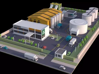 Low Poly Recycling Plant   Waste Management Facility 3D Model Low-poly 3D model