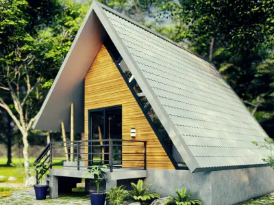 A-Frame House with Terrace Modern Cabin 3D Model 3D model