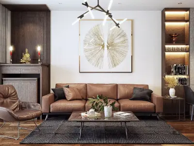 Modern apartment with elegant living room kitchen  dining room 3D model