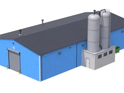Industrial Building 6 Blue Low-poly 3D model