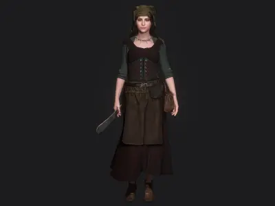 AAA 3D MEDIEVAL CHARACTER - YOUNG MEAT BUTCHER GIRL  Low-poly 3D model
