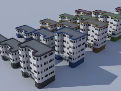 Cartoon Building Low Poly Building Commercial Hotel Low-poly 3D model