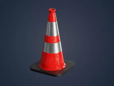 Red traffic cone with reflector PBR Game-Ready Low-poly 3D model