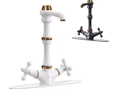 Kitchen Faucet Vintage White Cross 2 Handles Single Hole 3D model