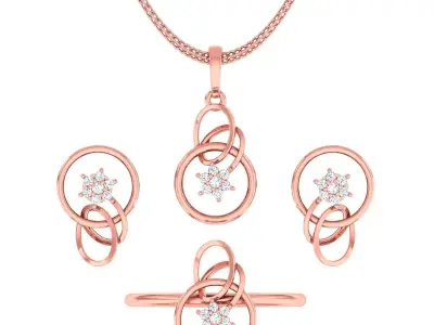 Light weight ring earrings pendant set 3dm stl 4 renders model  3D print model